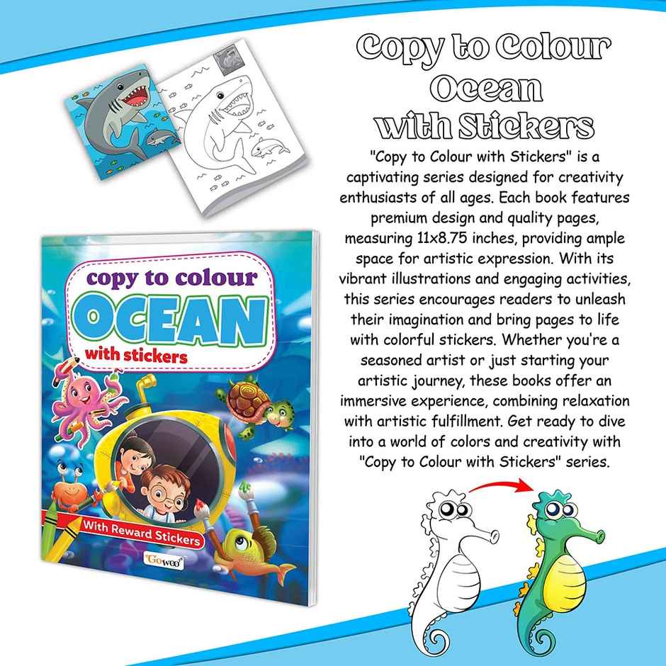 Copy to Colour Ocean With Stickers Book for Kids - Children Coloring Book | Copy Coloring Book