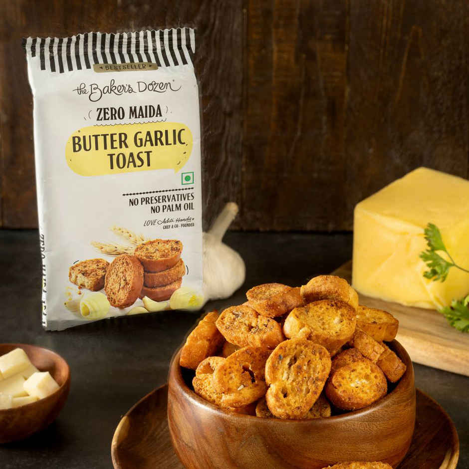The Baker's Dozen Zero Maida Butter Garlic Toast Rusk | Palm Oil-free and Preservative-free Combo