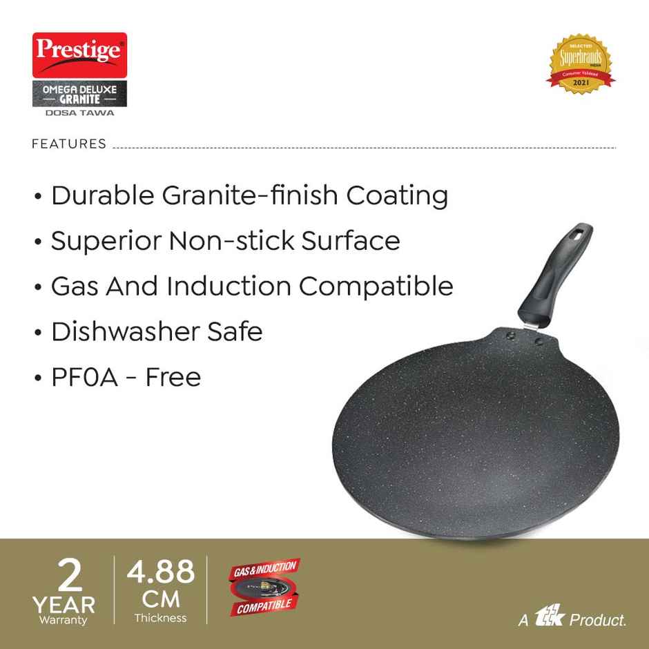 Prestige Omega Deluxe Granite Aluminium Non-Stick Cookware Dosa Tawa 30cm,Metal Spoon Friendly,Black
