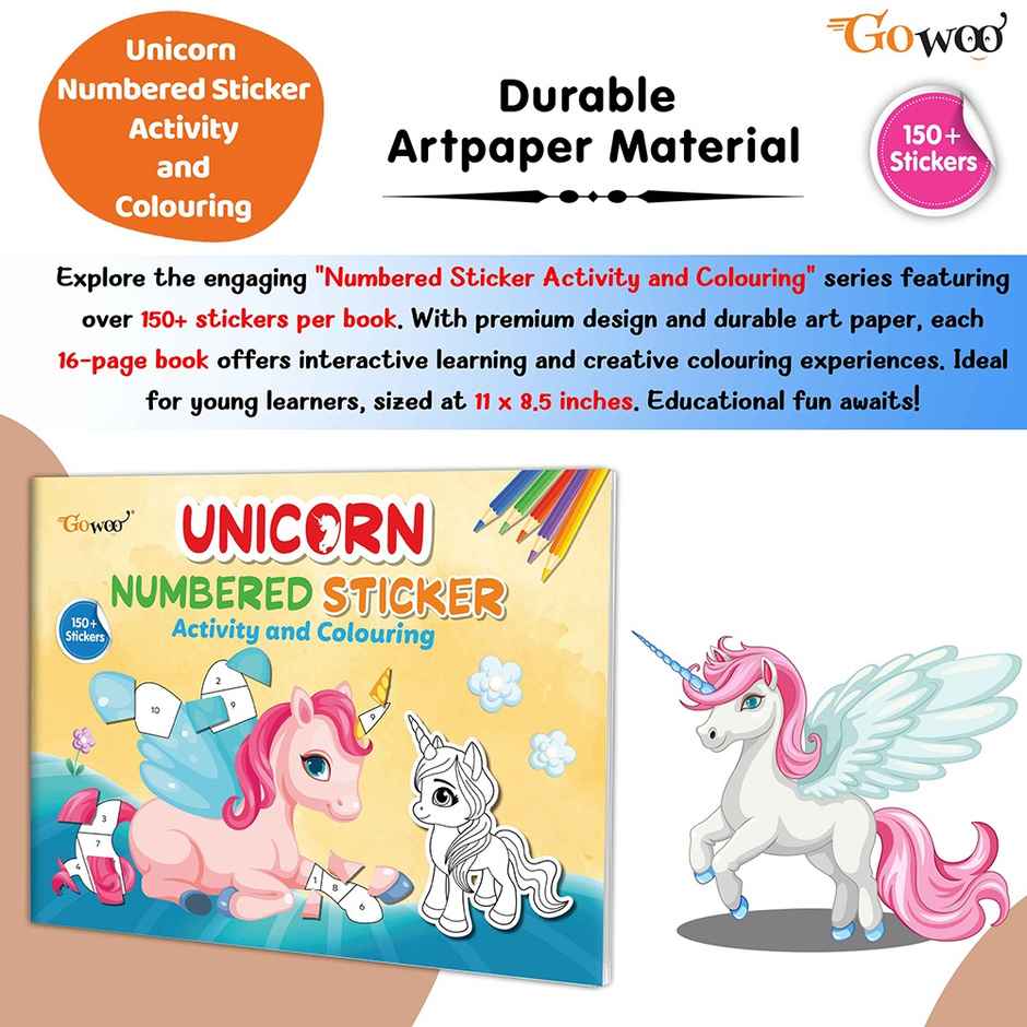 Unicorn Numbered Sticker Activity and Colouring Book for Age 3+ Kids - Kids Numbered Sticker Fun