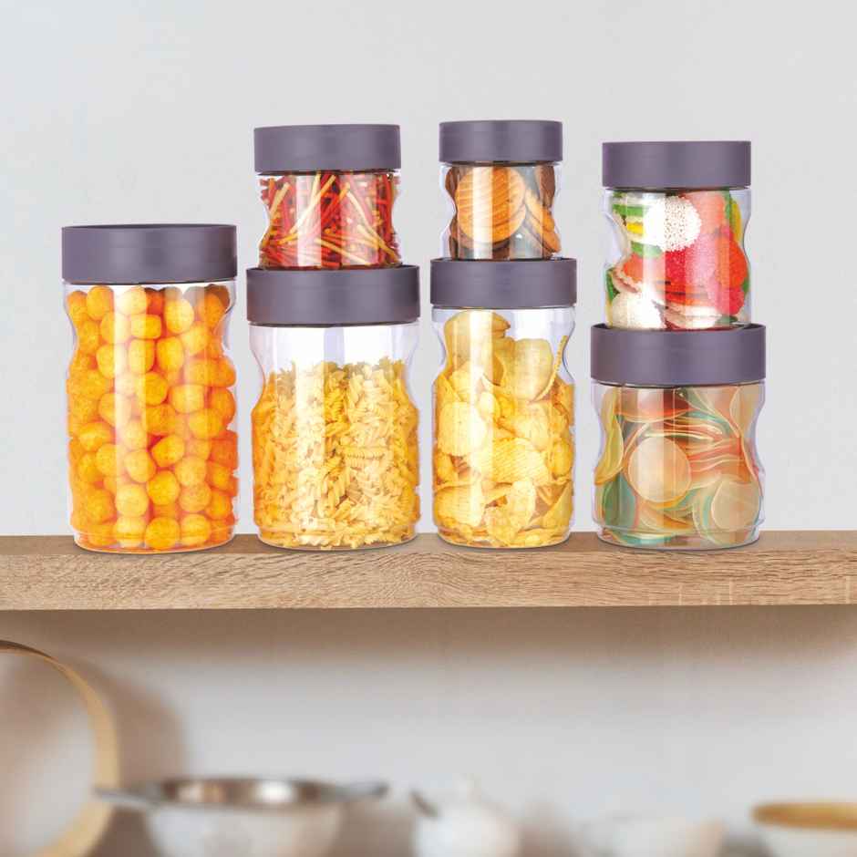 Flair Plastic Stackup Pet Jar Set Of 3 Pcs 1000 ml (Brown), Transparent
