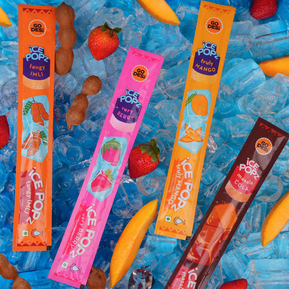 Assorted 4 Flavour ICE Popsicle Mango, Berry, Masala Cola, Imli ICE Pops Pack Of 12