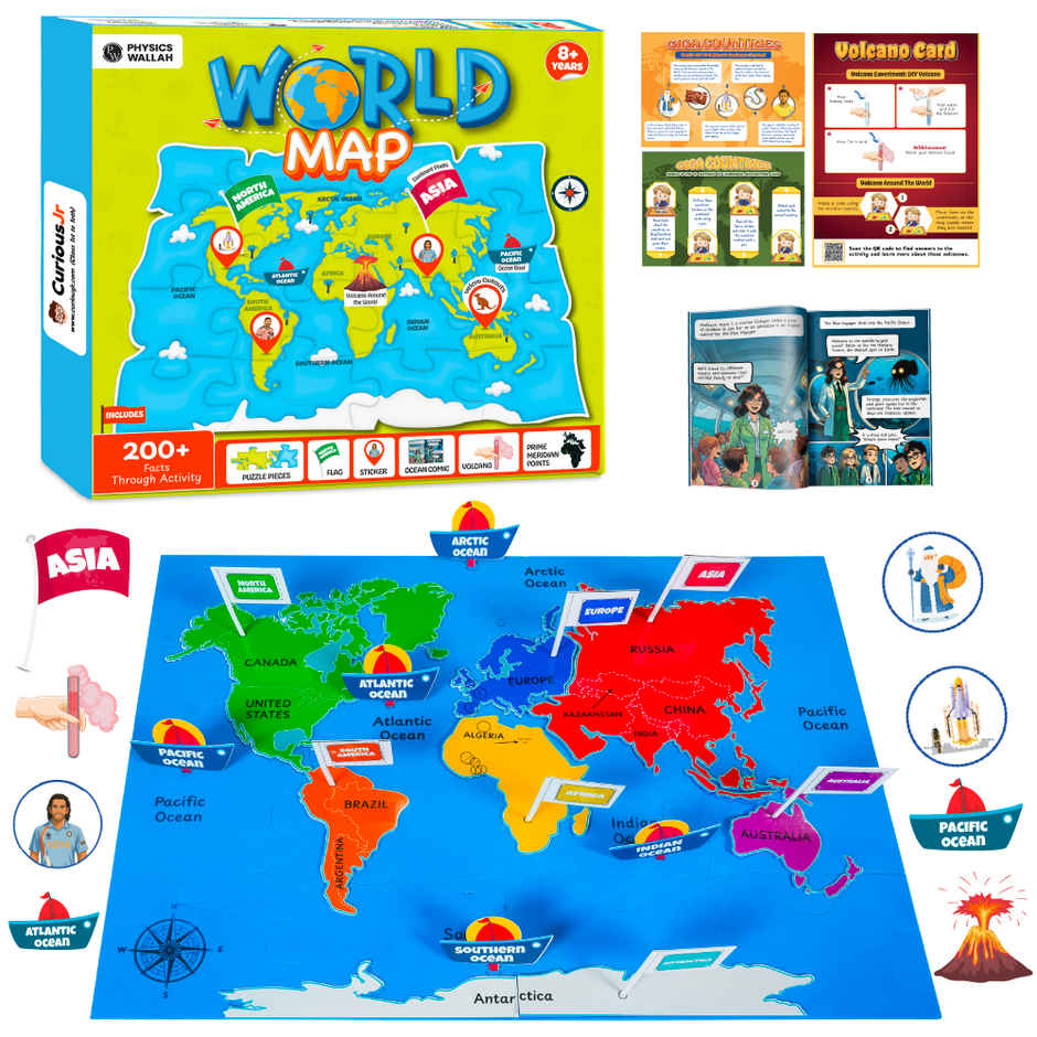 Physics Wallah World Map Puzzle Kit For Kids 8 To 15 Years