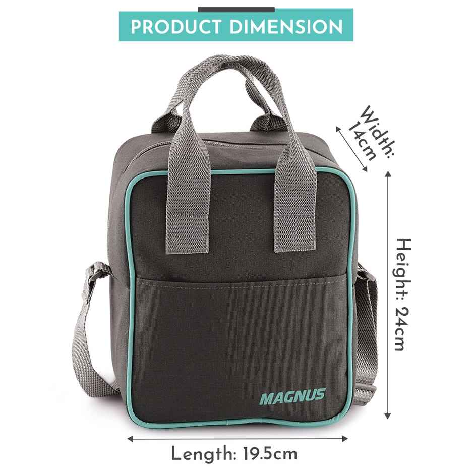 Magnus Vivid Solid Lunch Box With Bag, 1 SS Bottle, 3pc Square Containers (320 ml Each), Glass Tiffin