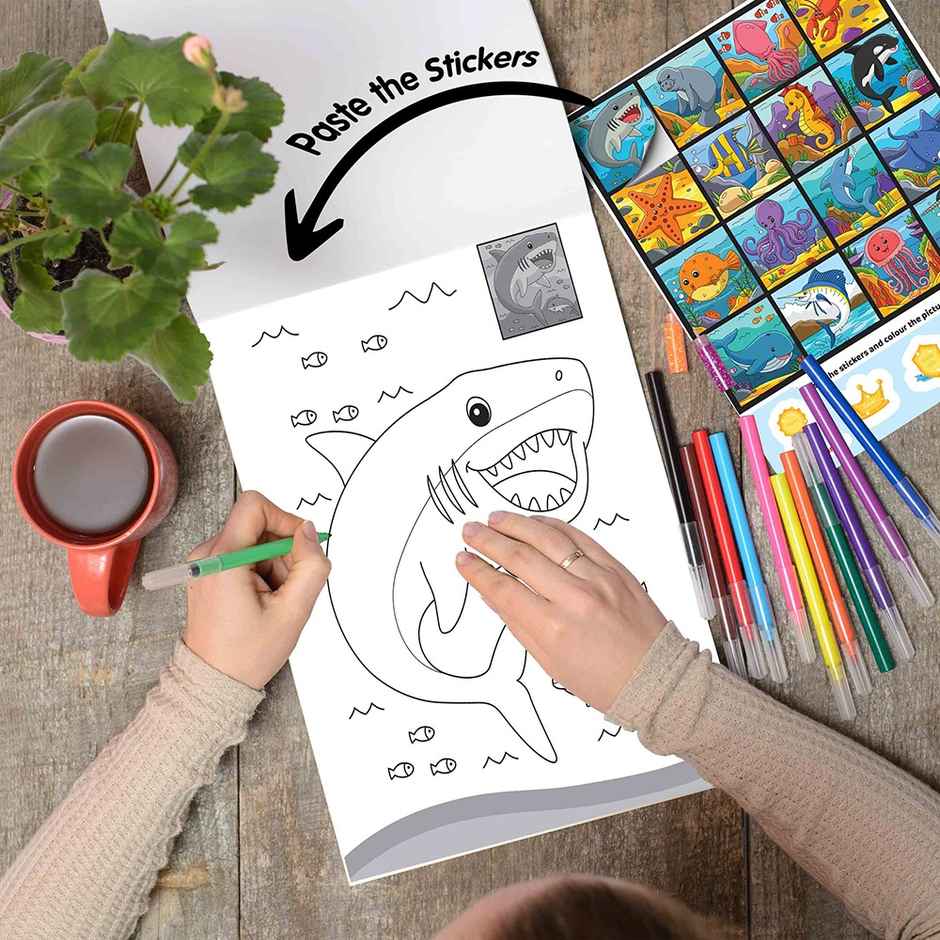 Copy to Colour Ocean With Stickers Book for Kids - Children Coloring Book | Copy Coloring Book