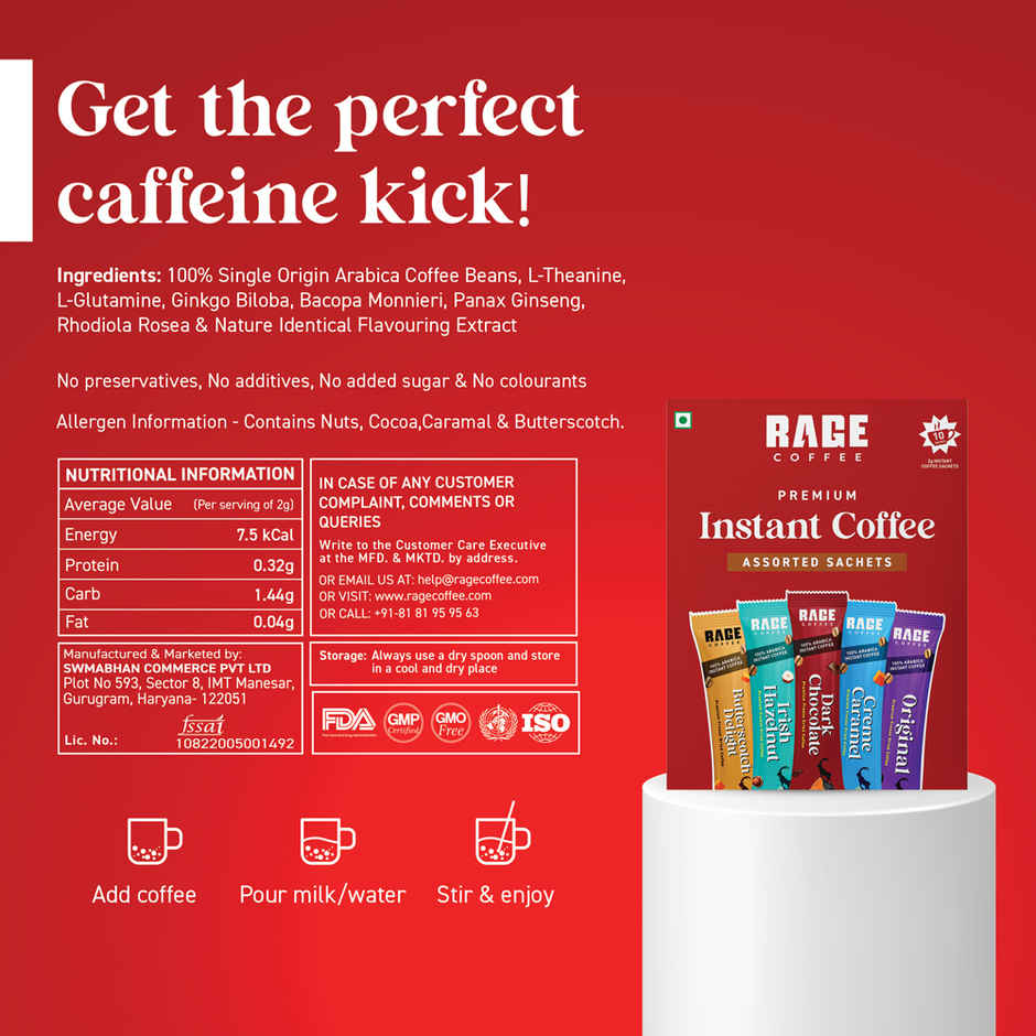 Rage Coffee Assorted Freeze Dried Instant Coffee Sachets | Arabica Beans