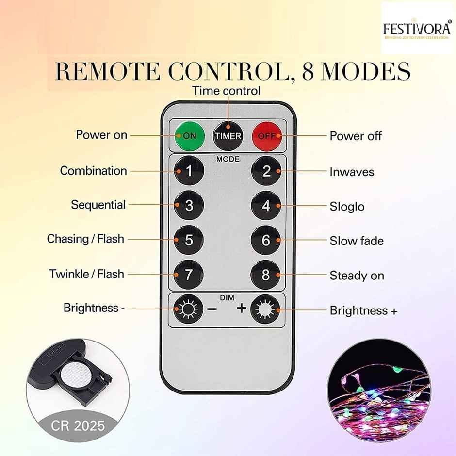 Festivora 240 LEDs Multicolor Curtain String Lights - 3x3 Ft, USB Operated Lights for decoration