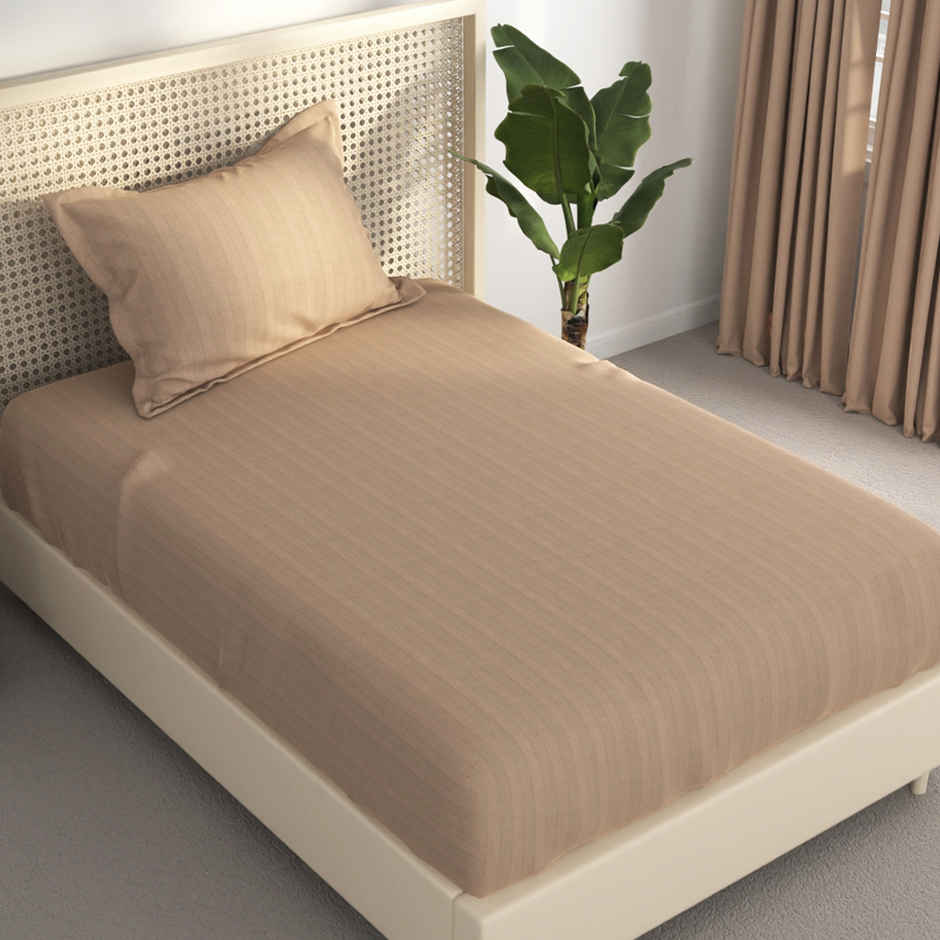 BIANCA Super Soft 100% Egyptian Cotton Satin Stripe Single Bedsheet with Pillow Cover | Wood Smoke