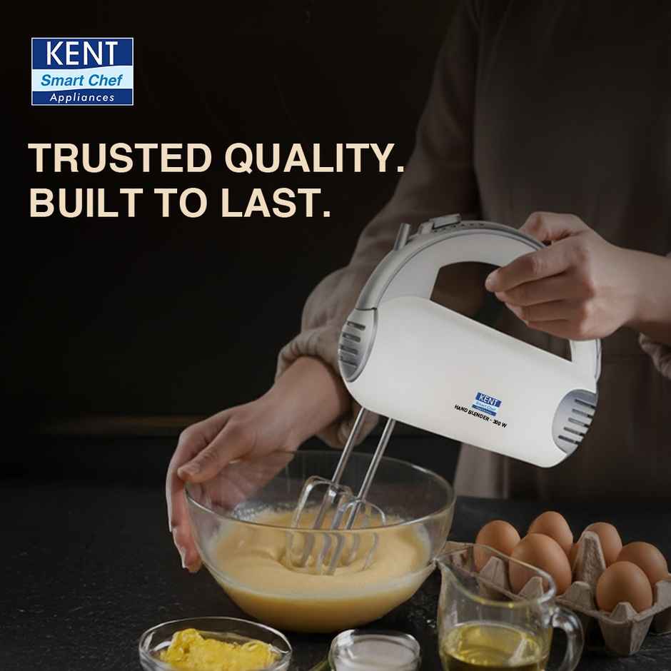 Kent 16051 Hand Blender | 300W | 5 Speed Control | Turbo Function | Beaters & Dough Hooks | White