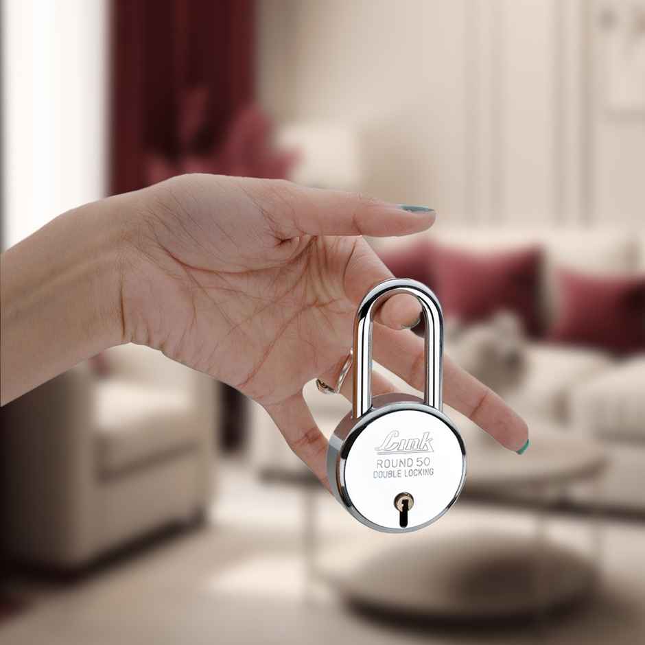 Link New Round Stainless steel 50 mm Long shackle Padlock with 3 keys