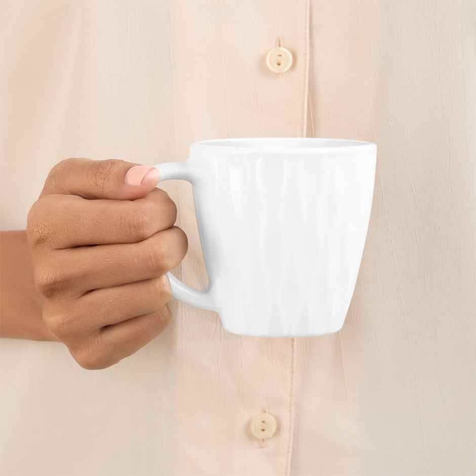 Larah By Borosil Curl Opalware Cup, Set Of 6 Tea/Coffee Cups, 200 ml Each, Crockery Set, White