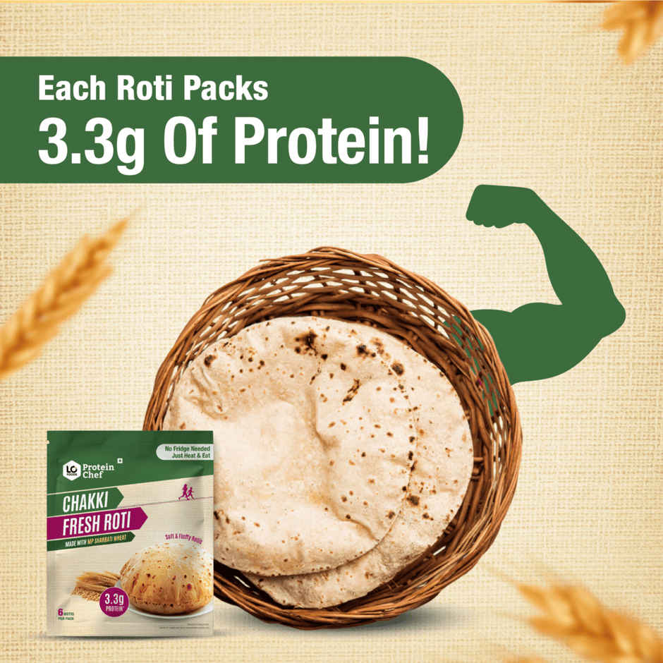 Protein Chef Whole Wheat Roti | Non Frozen | Fresh | MP Sharbati Atta | Ready to Cook Chapati