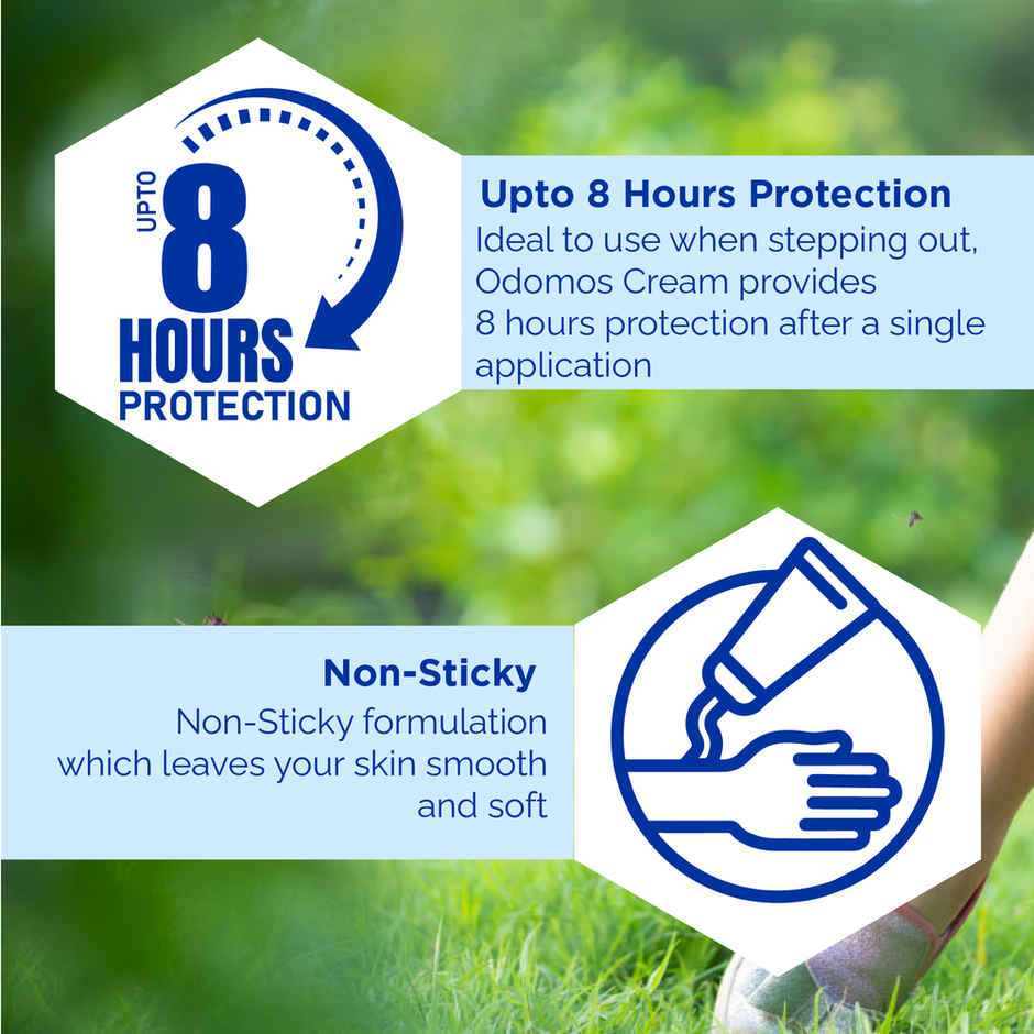 Odomos Non-Sticky Mosquito Repellent Cream With Vitamin E & Almond