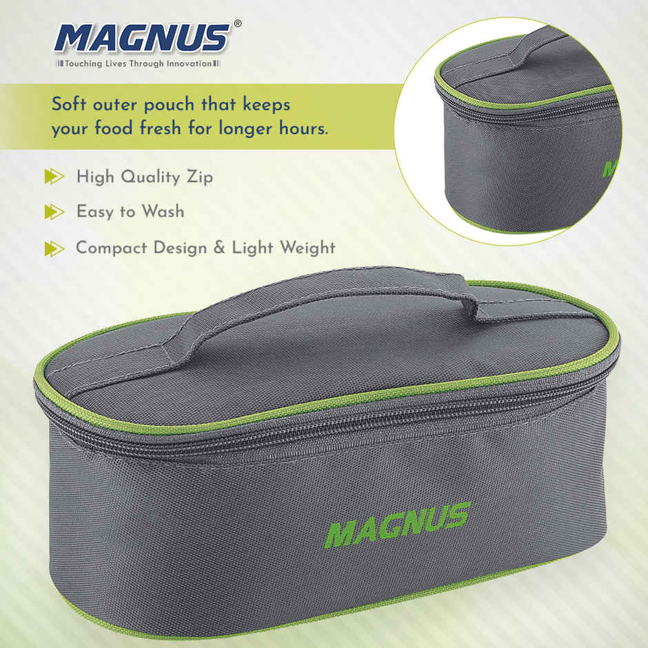 Magnus Olive 3 Lunch Box Set Leak-Proof Steel Containers for School with Insulated Bag (950 ml)