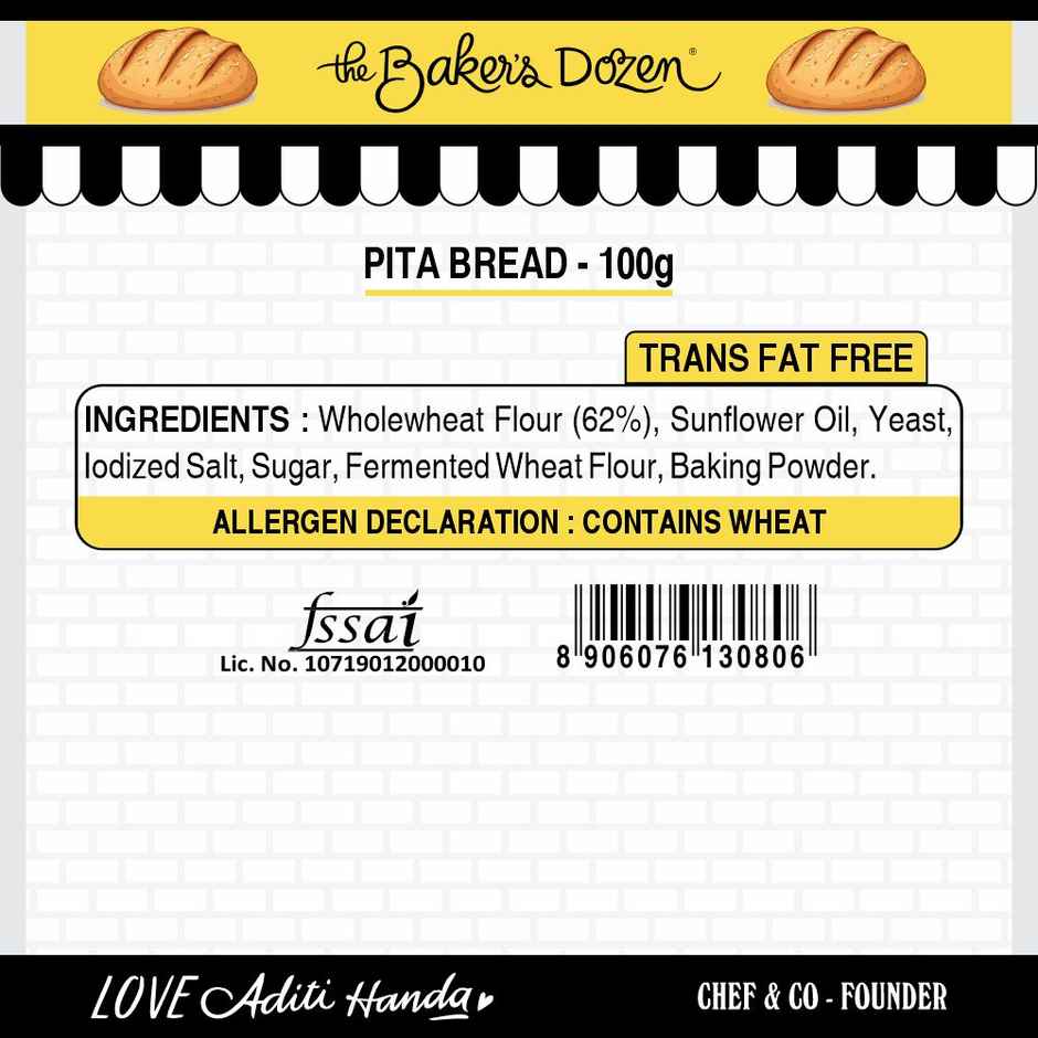 The Baker's Dozen Zero Maida Pita Bread |Whole wheat|Made with Gut Friendly Sourdough|Zero Palm Oil