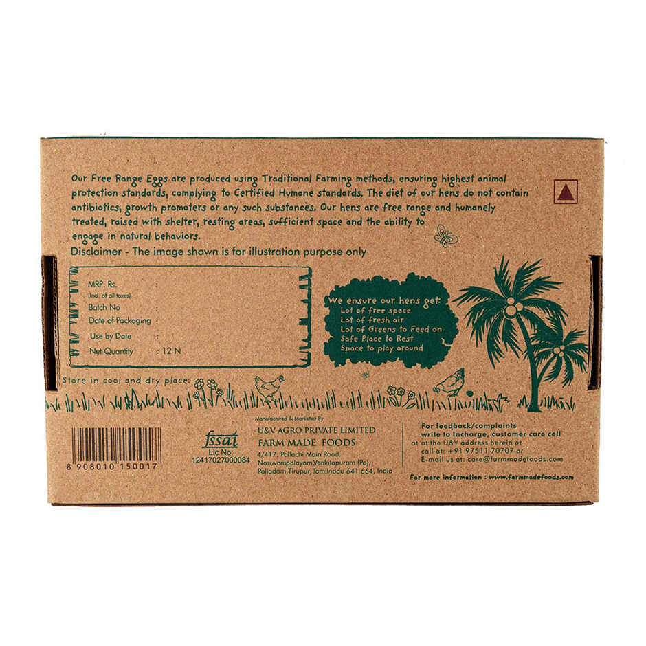 Farm Made Free Range Brown Eggs, 12 Pieces - Protein Rich, Veg Feed, Non-Fertile