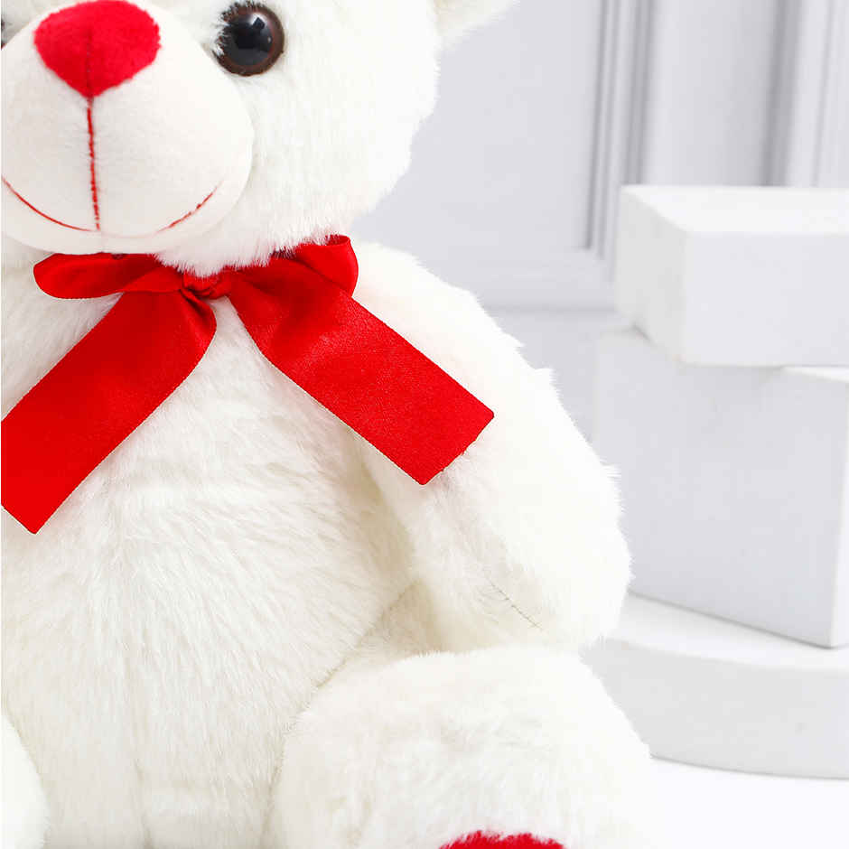 Archies White Teddy Bear with Red Bow - 30 cm