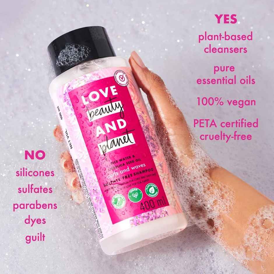 Love Beauty And Planet Rice Water & Angelica Seed Oil Silicone Free Shampoo For Curly & Wavy Hair-