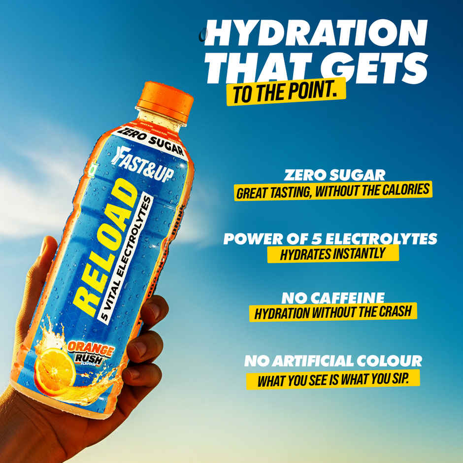 Fast&Up Reload Orange Zero Sugar Energy Drink | Instant Electrolytes | Healthy & Refreshing Drink