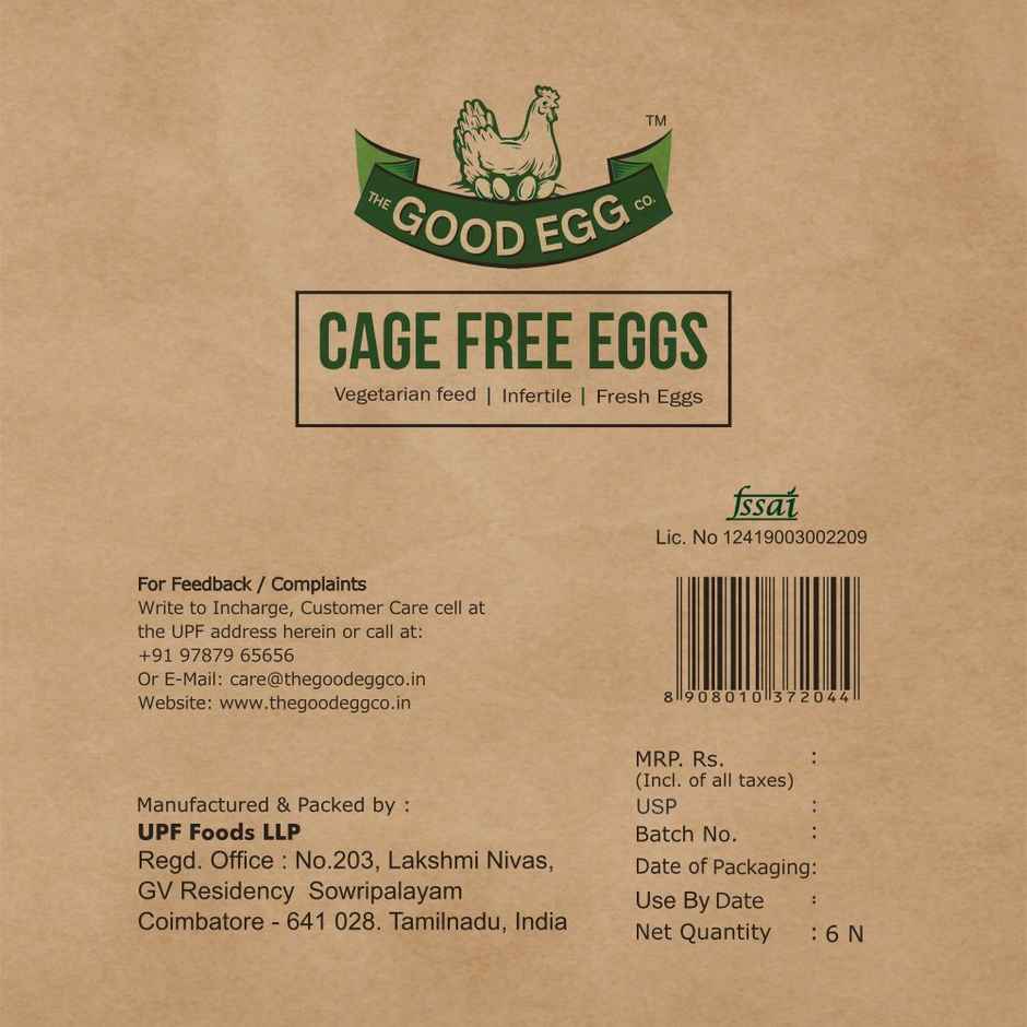 The Good Egg Co. Cage Free Eggs, 6 Pieces - Portein Rich, Veg Feed, Infertile Combo