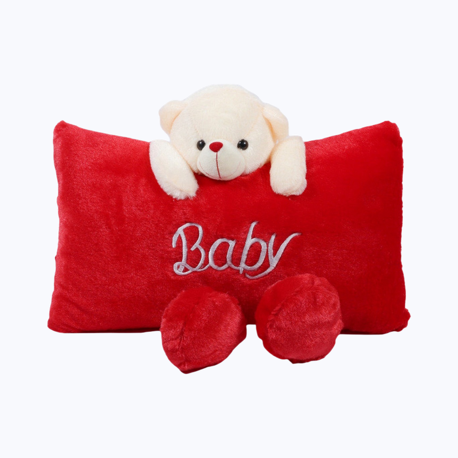 Babique Cute Teddy Bear Baby Pillow Stuffed Soft Plush Soft Toy Kids Birthday (Red)