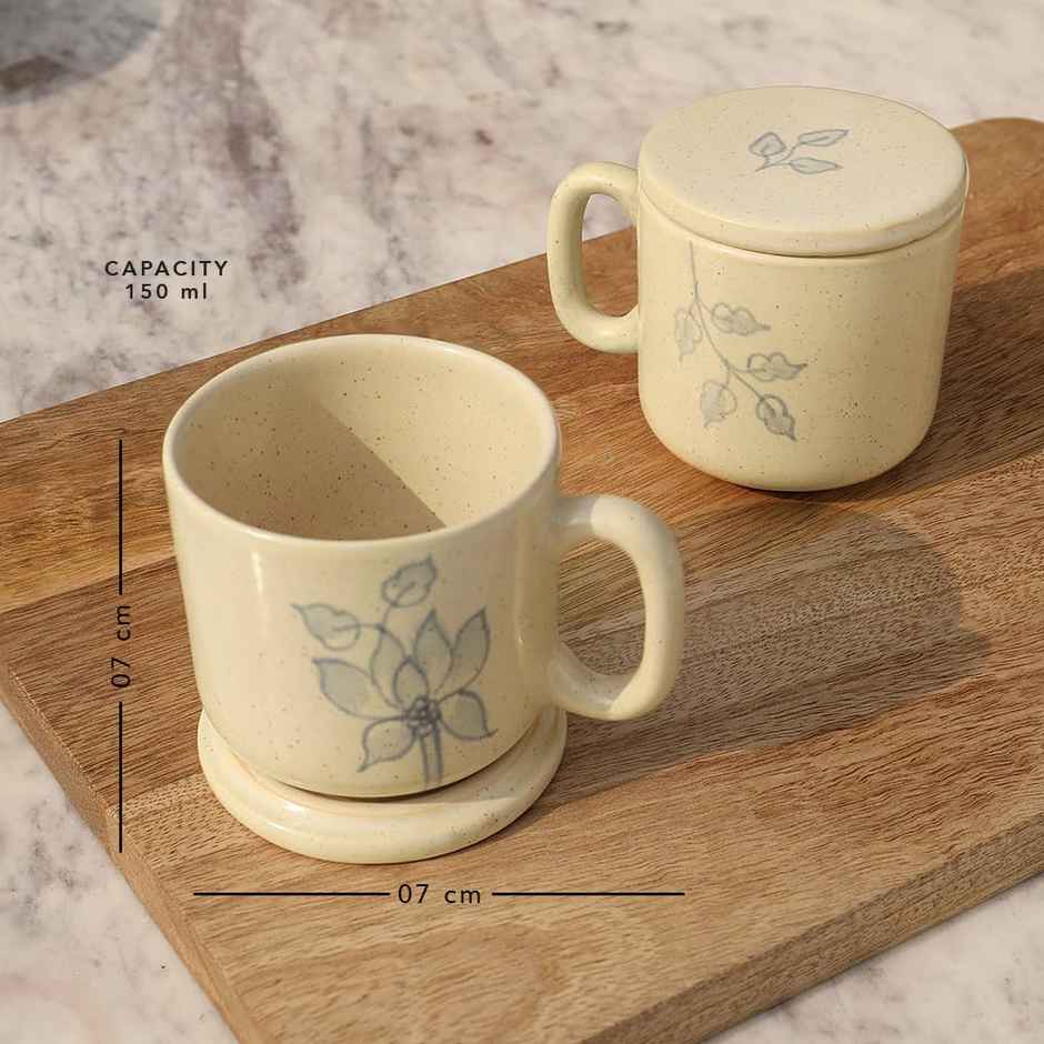 Ellementry Fiore Ceramic Mug Set of Two with Lid