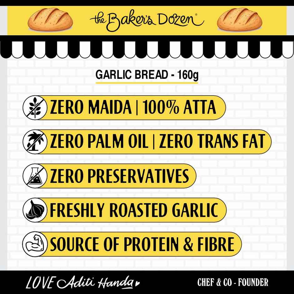 The Baker's Dozen Zero Maida Garlic Bread | Whole wheat | Atta Bread | No Maida | Clean label