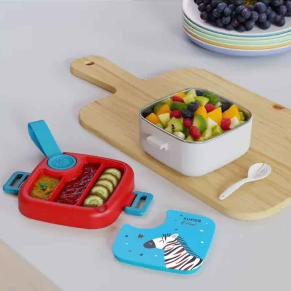 ReeQ Kids Lunch Box with Spoon | Cute Animal Print Bento | Leakproof Stainless Steel Inner Box