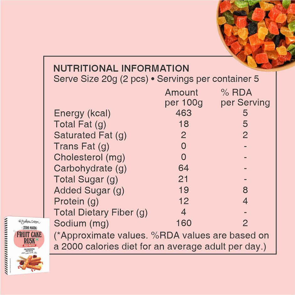The Baker's Dozen Zero Maida Fruit Cake Rusk - High Protein
