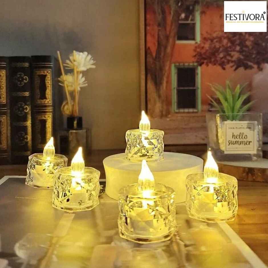 Festivora Pack of 6 Crystal LED candles-Battery powered, warm white , perfect for decoration