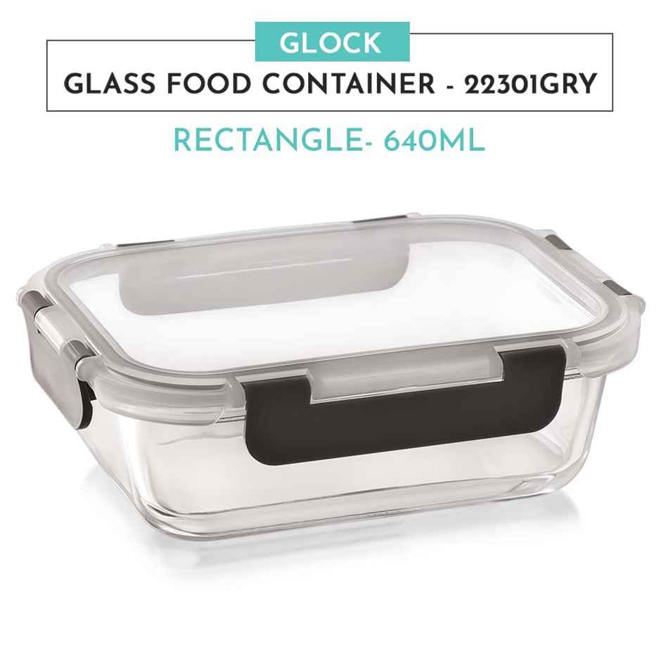 Magnus Glock 640 ml Rectangle Grey Borosilicate Glass Container With Detachable Lock