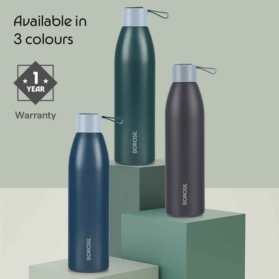 Borosil Duomate Double Wall Vacuum Insulated Stainless Steel Bottle | Black | 900 ml