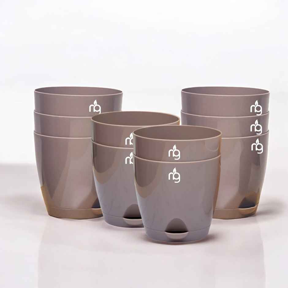 Nurturing Green - Mocha Self Watering Pots for Plants | Set of 10 | Size: 14cm x 12.5cm