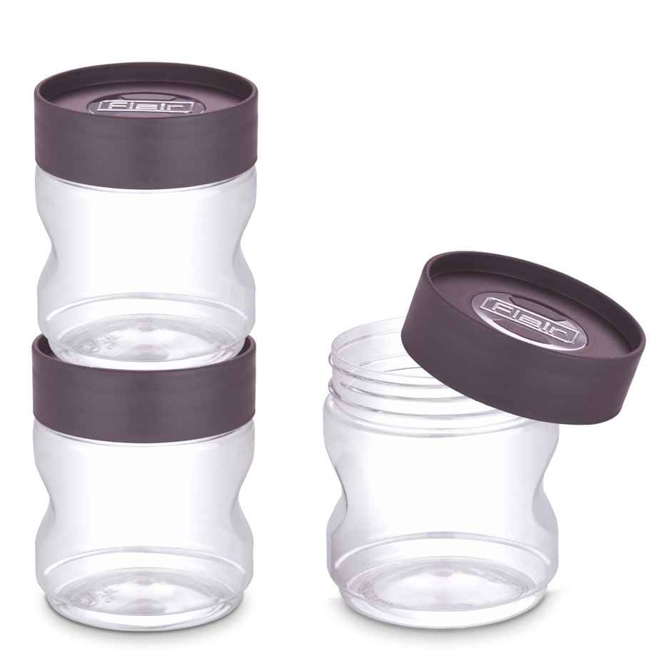 Flair Plastic Stackup Pet Jar Set Of 3 Pcs 500 ml (Brown), Transparent