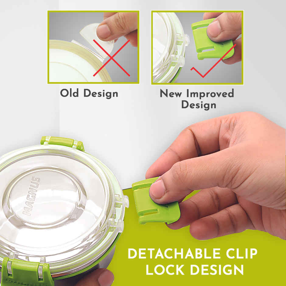 Magnus Avanza 3 Steel Leakproof Lunch Box for School with Klip Lock Lid & Insulated Tiffin Bag