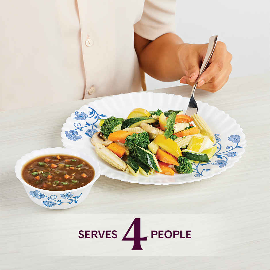 Larah by Borosil Azure Dinner Set | Opalware Crockery for Dining & Gifting | White