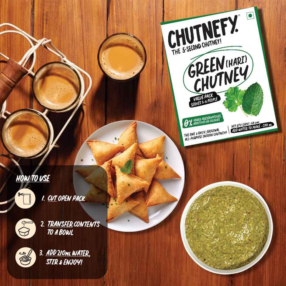 Chutnefy Green-Hari Chutney - Value Pack | Serves 4-5 People - 0% Additives-Colours-Preservatives