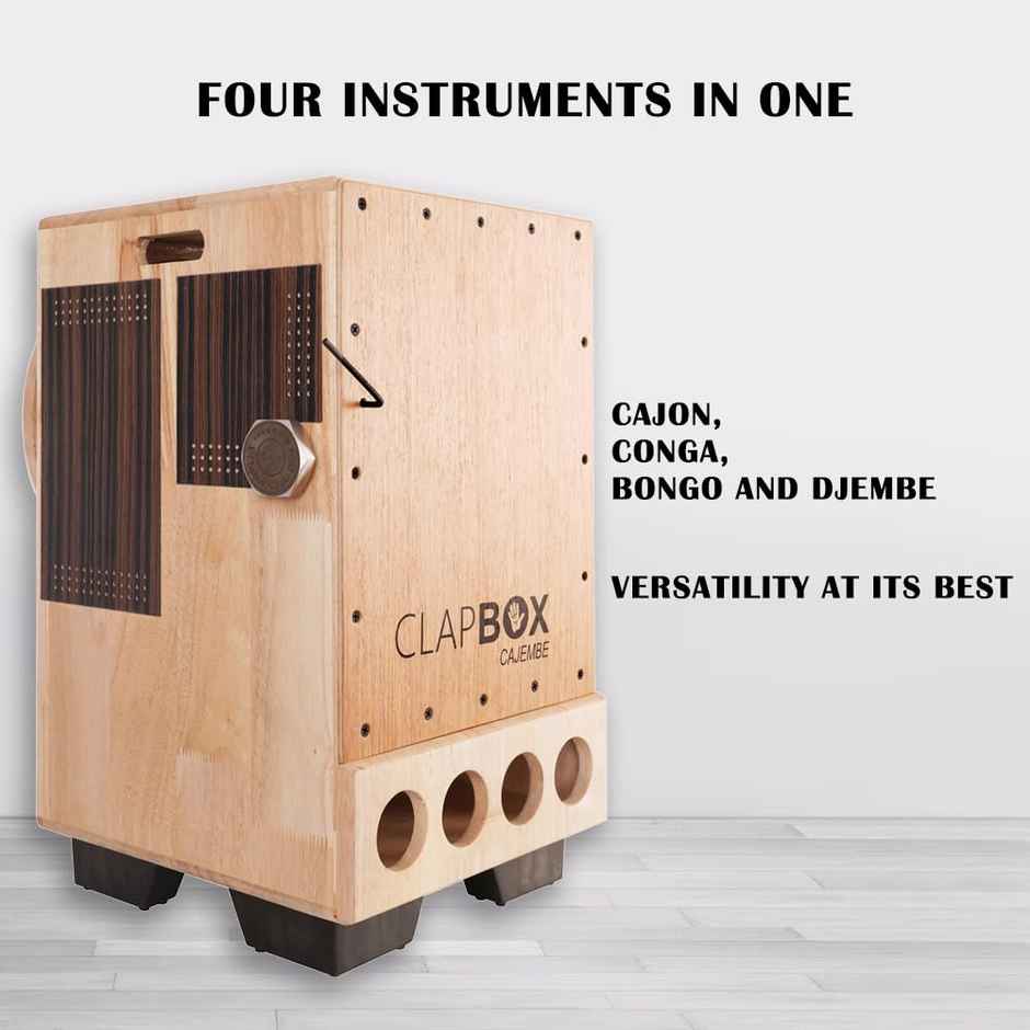 Clapbox Cajembe Cajon (4 Instruments In 1) - Rubber Wood (H:50 W:30 L:30) 3 Internal Snares,Natural