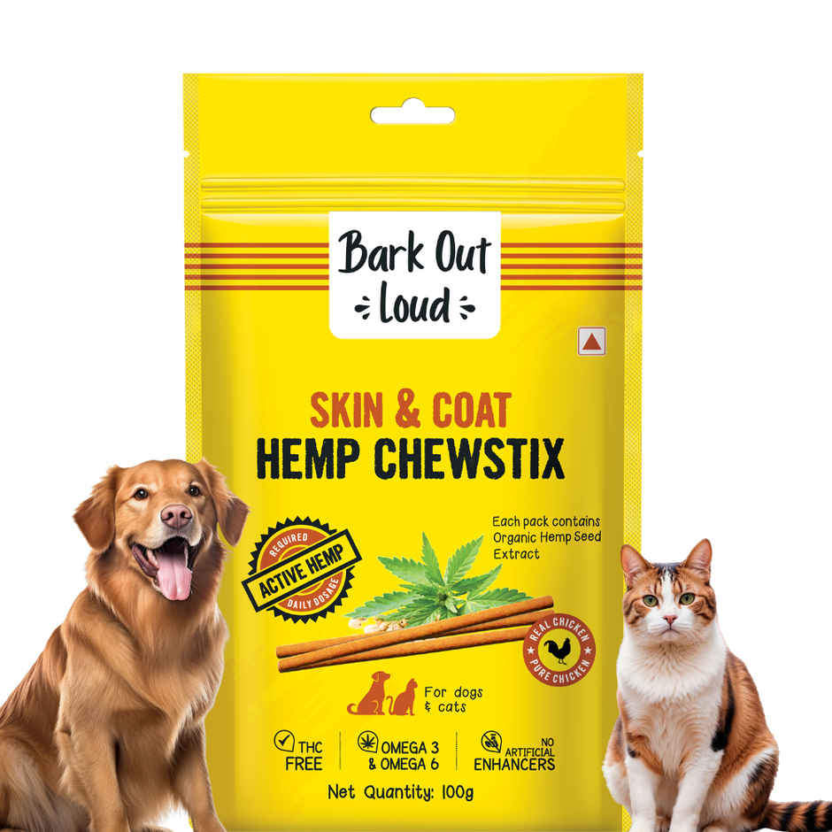 Bark Out Loud - Multivitamin Dog Treats, Fresh Chicken Immunity Chewstix With Omega & Zinc To Boost Health (100g) & Bark Out Loud Hemp Chewstix - Skin & Coat Fresh Chicken Dog Treats (100g) Combo