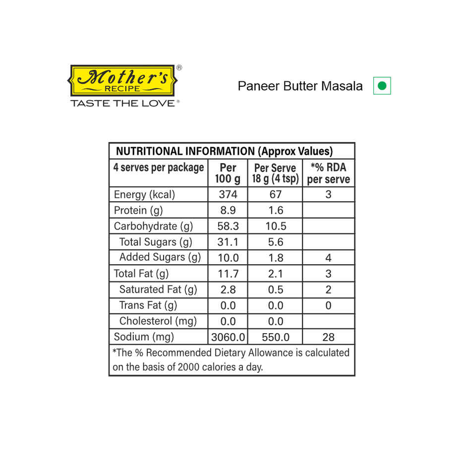 Mothers Recipe Paneer Butter Masala Mix