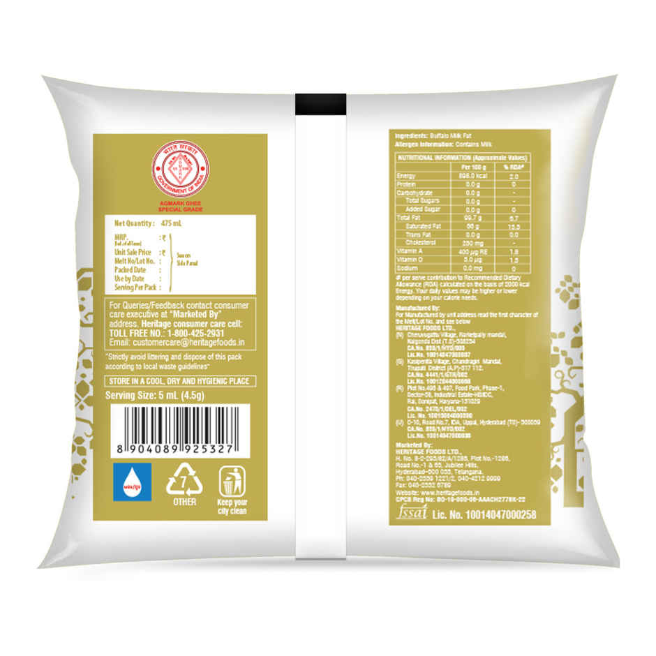 Heritage Buffalo Ghee Special Grade With Milk Fat | Pouch