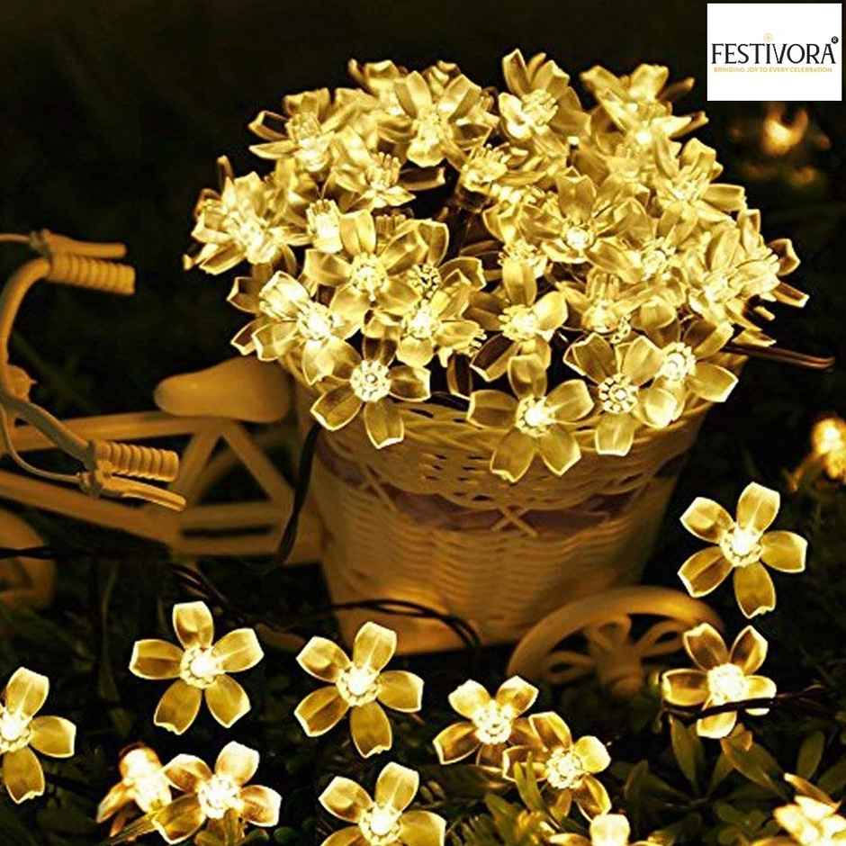 Festivora Silicon flower Warm White LED String lights | 14 LEDs | Festival & Room Decoration Combo