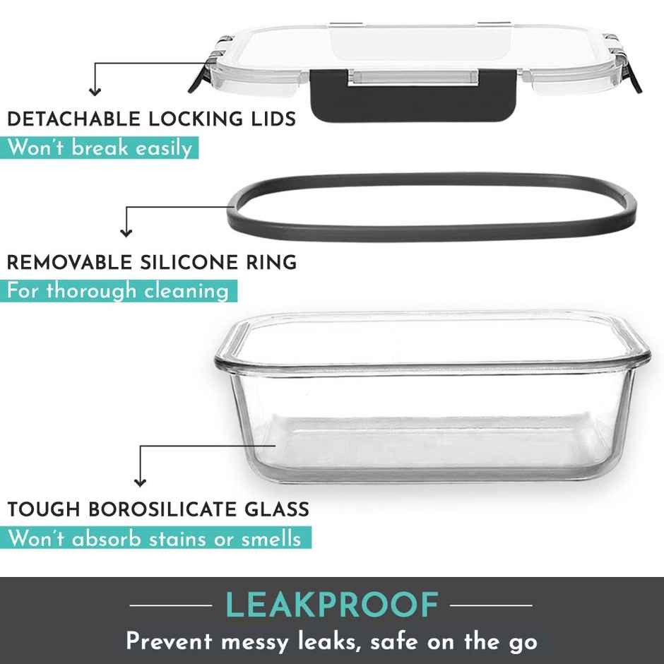 Magnus Glock 1040 ml Rectangle Grey Borosilicate Glass Container With Detachable Lock