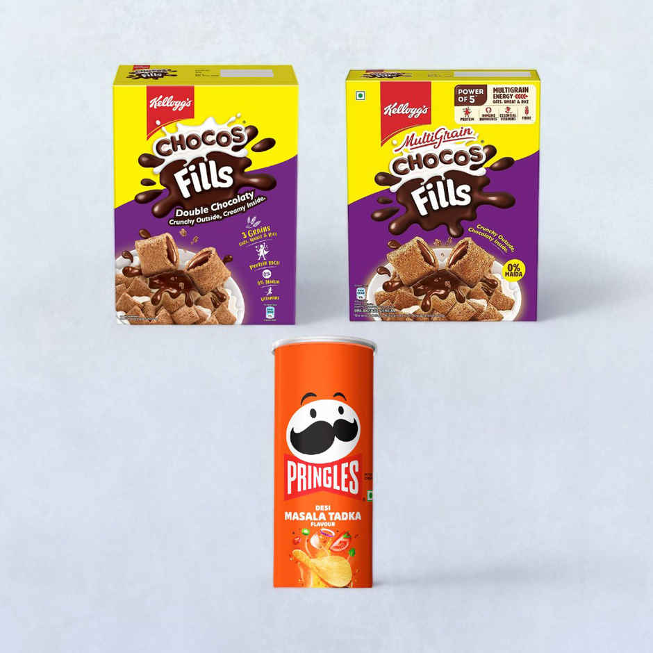 Kellogg's Choco Fills Double Chocolaty(250 gms) & Pringles Chips - Desi Masala Tadka(107 gms) Combo