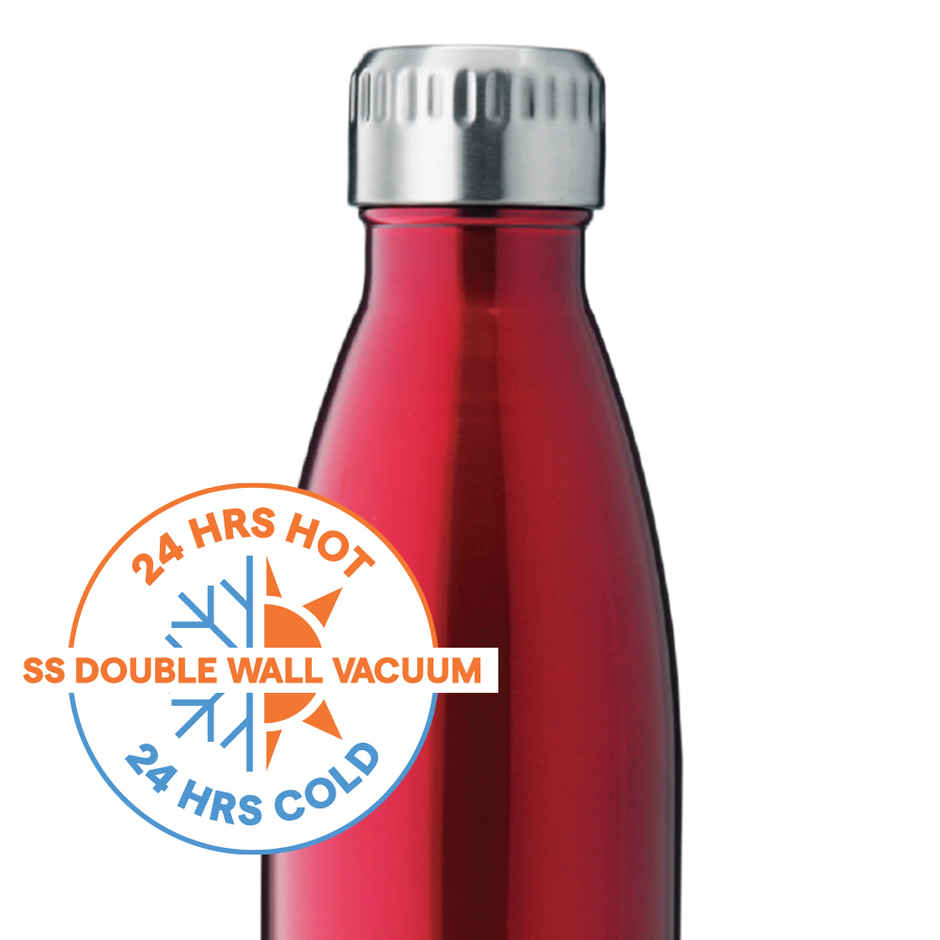 Borosil Bolt Double Wall Vacuum Insulated Stainless Steel Water Bottle | Trans Red | 500 ml