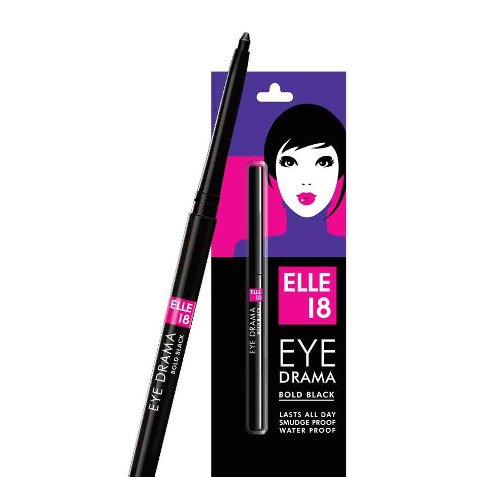 Lakme Elle 18 Eye Drama Kajal Super Black(0.35gms) & Lakme Eyeconic Eyeliner - Black | Waterproof(4.5ml) Combo