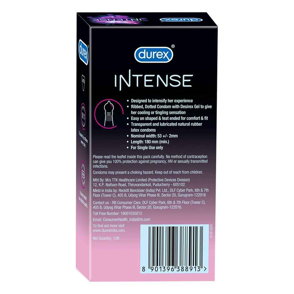 Durex Intense Condoms For Her Dotted And Ribbed Condom With Desirex Gel(10pc) & Durex Play Lubricant Gel Tingling(50ml) Combo