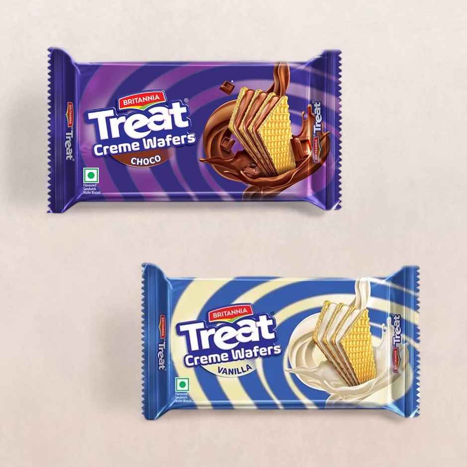 Britannia Treart Creme Wafers Chocolate(60gms) & Britannia Treat Creme Wafers - Vanilla(60gms) Combo