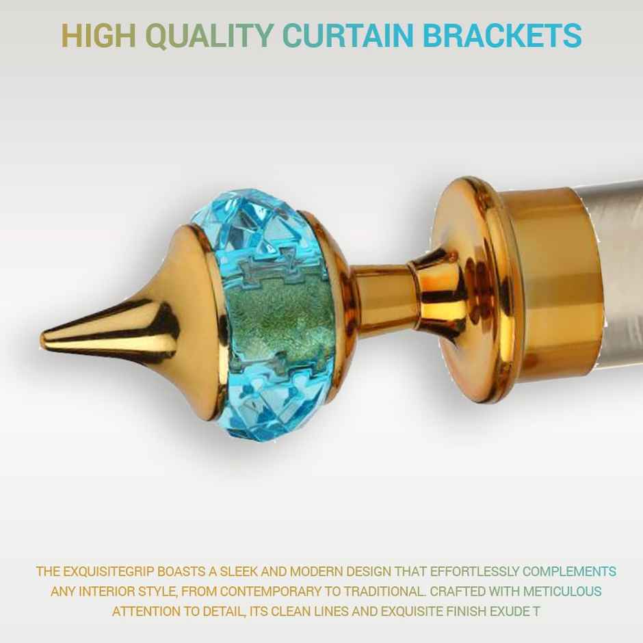 Gloxy Single Diamond Aluminium Curtain Bracket | 1 inch Rod Support | 3 Pair, Gold mix Sky Blue