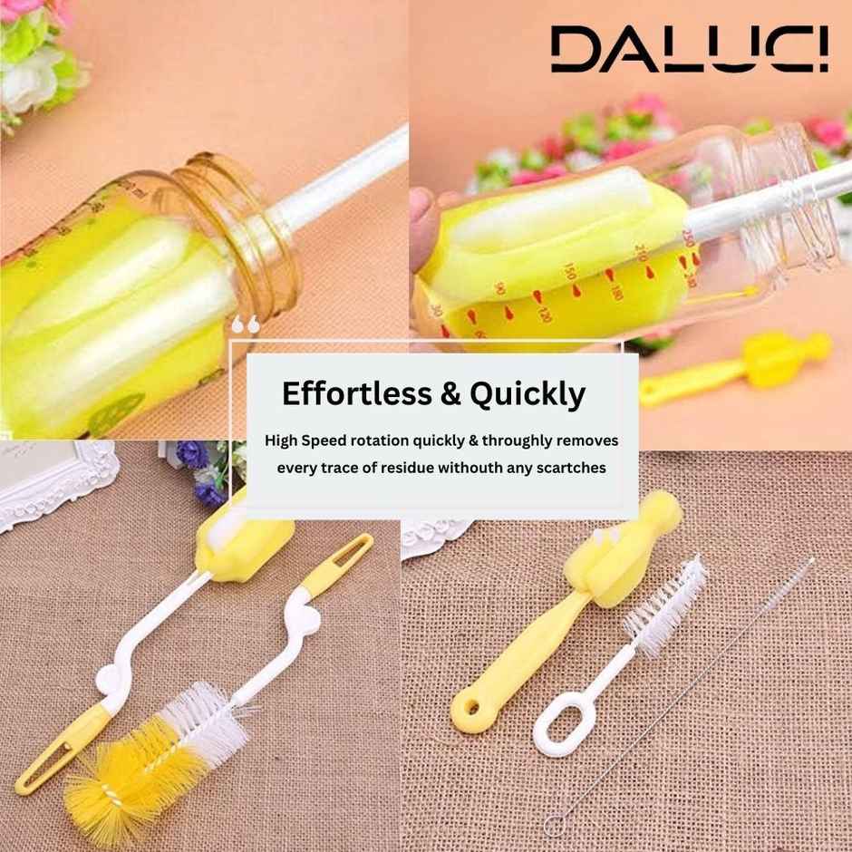 Daluci Baby Milk Bottle Nipple and Straw Brush with Sponge For Easy Cleaning